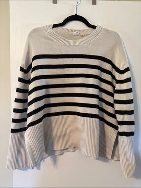 GAP Cream and Black Striped Crewneck Sweater